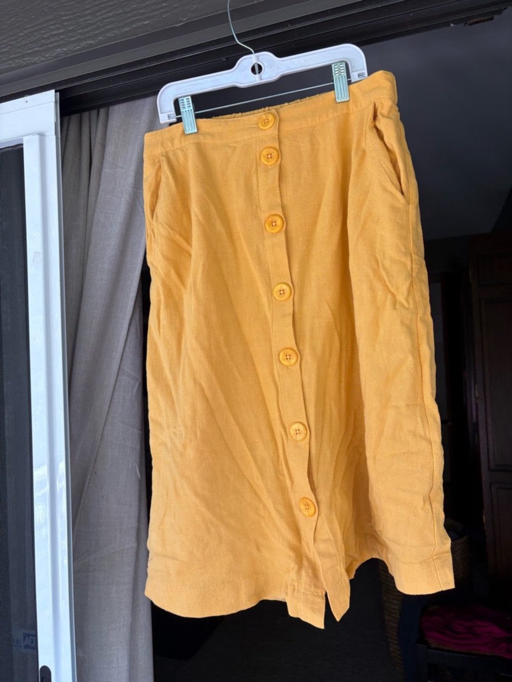 Matty M Mustard Yellow Midi Button-Front Skirt